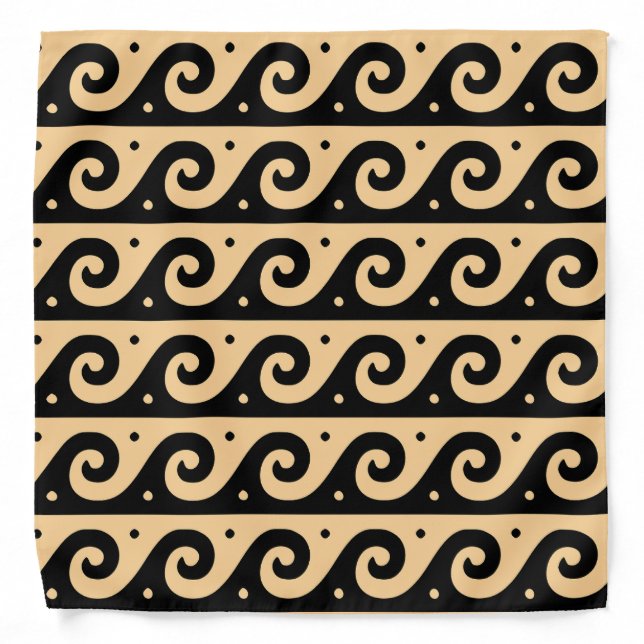Greek Fret, Mediterranean Wave Pattern, Brown Bandana (Front)