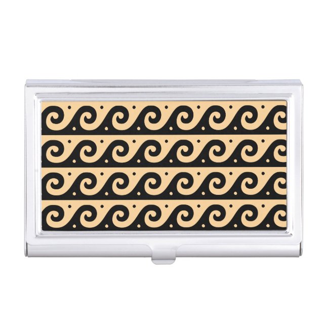 Greek Fret, Mediterranean Wave Pattern, Brown Business Card Case (Front)