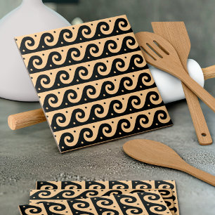 Greek Fret, Mediterranean Wave Pattern, Brown Ceramic Tile