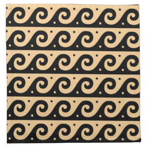 Greek Fret, Mediterranean Wave Pattern, Brown Cloth Napkin
