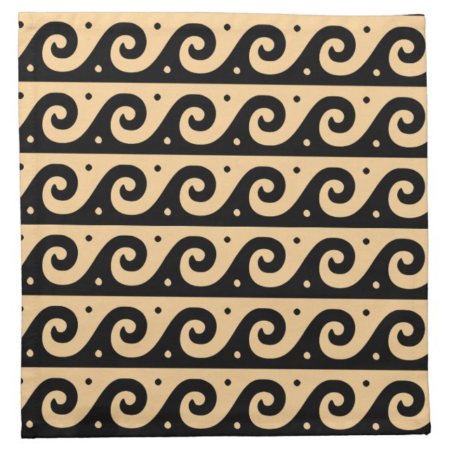 Greek Fret, Mediterranean Wave Pattern, Brown Cloth Napkin (Front)