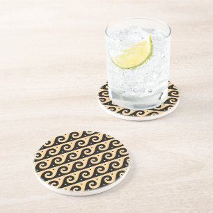 Greek Fret, Mediterranean Wave Pattern, Brown Coaster