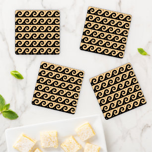 Greek Fret, Mediterranean Wave Pattern, Brown Coaster Set