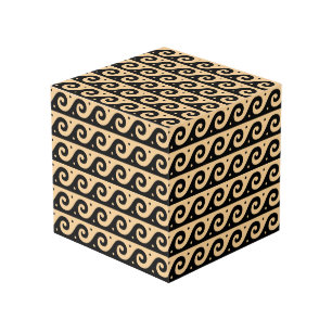 Greek Fret, Mediterranean Wave Pattern, Brown Cube