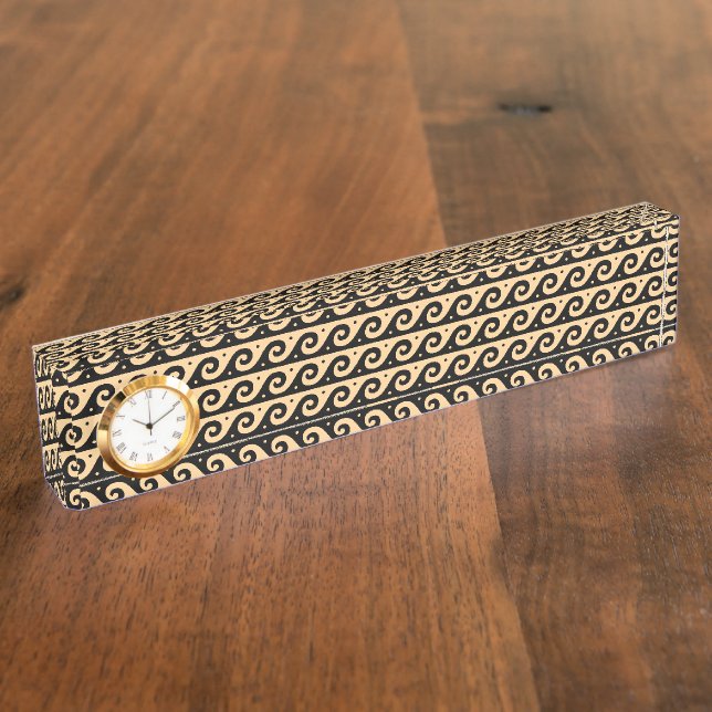Greek Fret, Mediterranean Wave Pattern, Brown Desk Name Plate (Side)