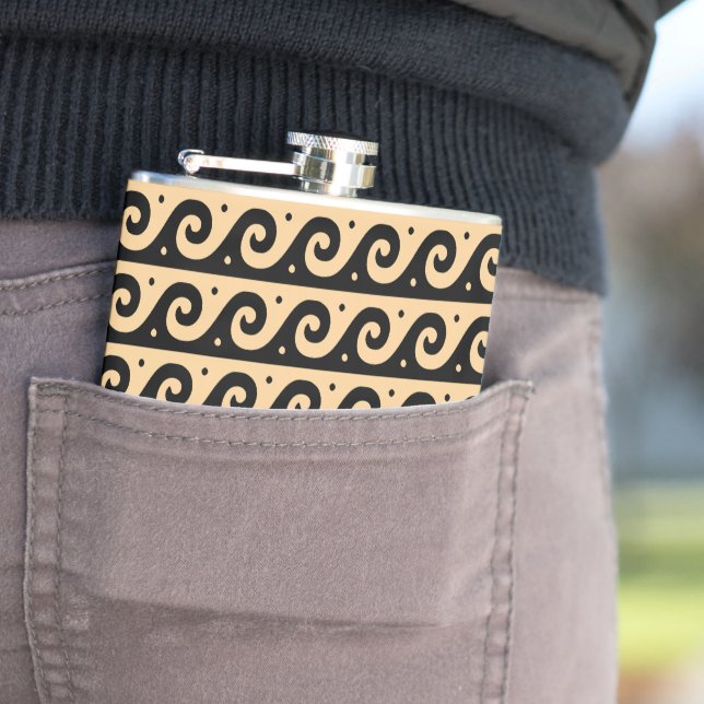 Greek Fret, Mediterranean Wave Pattern, Brown Flask (In Situ)