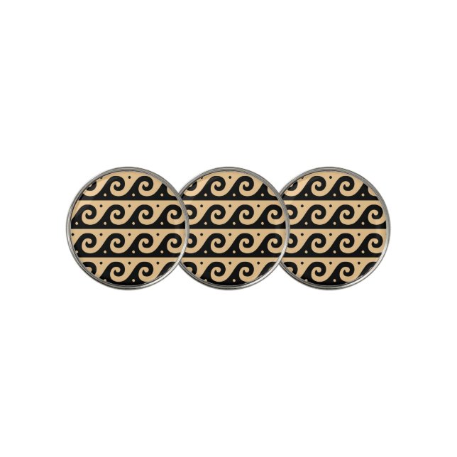 Greek Fret, Mediterranean Wave Pattern, Brown Golf Ball Marker (3 Up)