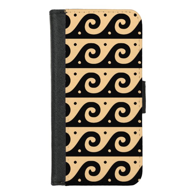 Greek Fret, Mediterranean Wave Pattern, Brown iPhone Wallet Case (Front)