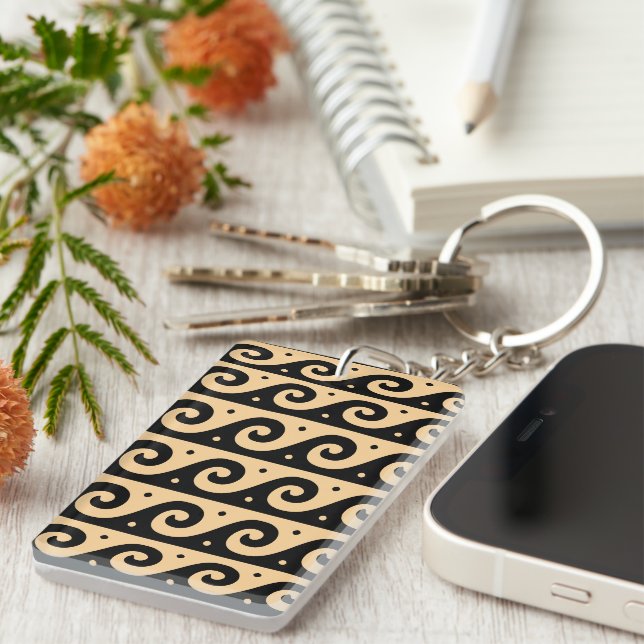 Greek Fret, Mediterranean Wave Pattern, Brown Keychain (Front Right)