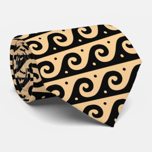 Greek Fret, Mediterranean Wave Pattern, Brown Neck Tie
