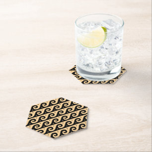 Greek Fret, Mediterranean Wave Pattern, Brown Paper Coaster