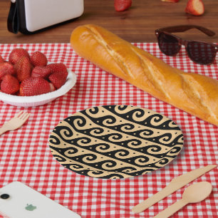 Greek Fret, Mediterranean Wave Pattern, Brown Paper Plates