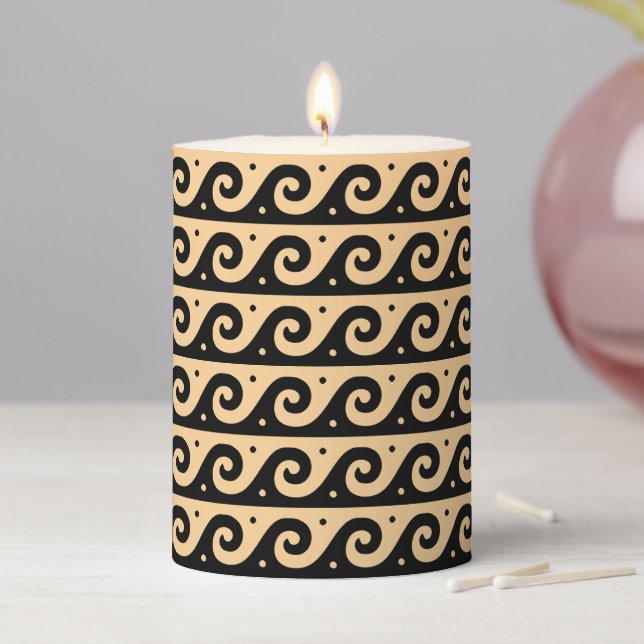 Greek Fret, Mediterranean Wave Pattern, Brown Pillar Candle (In Situ)