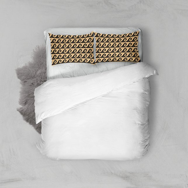 Greek Fret, Mediterranean Wave Pattern, Brown Pillow Case (Creator Uploaded)