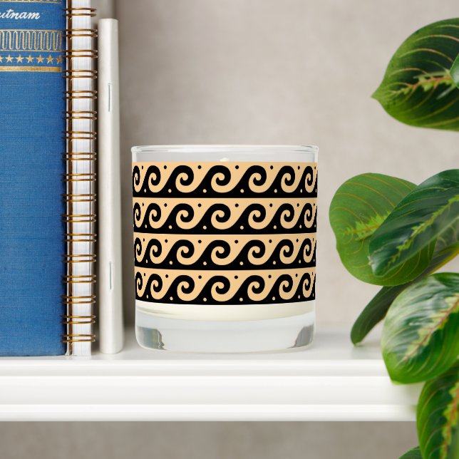 Greek Fret, Mediterranean Wave Pattern, Brown Scented Candle (Shelf)