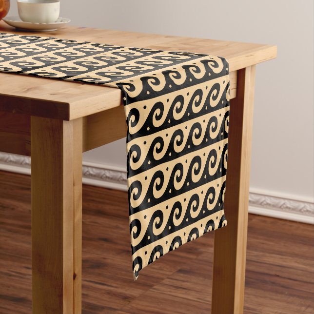 Greek Fret, Mediterranean Wave Pattern, Brown Short Table Runner (In Situ)