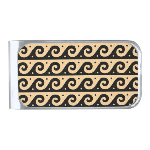 Greek Fret, Mediterranean Wave Pattern, Brown Silver Finish Money Clip
