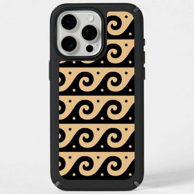 Greek Fret, Mediterranean Wave Pattern, Brown Speck iPhone Case (Front)