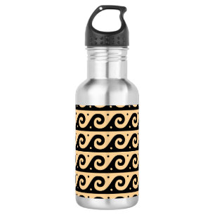 Greek Fret, Mediterranean Wave Pattern, Brown Stainless Steel Water Bottle