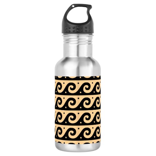 Greek Fret, Mediterranean Wave Pattern, Brown Stainless Steel Water Bottle
