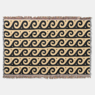 Greek Fret, Mediterranean Wave Pattern, Brown Throw Blanket