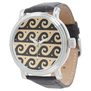 Greek Fret, Mediterranean Wave Pattern, Brown Watch