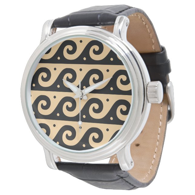 Greek Fret, Mediterranean Wave Pattern, Brown Watch (Angled)