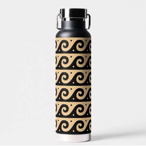 Greek Fret, Mediterranean Wave Pattern, Brown Water Bottle