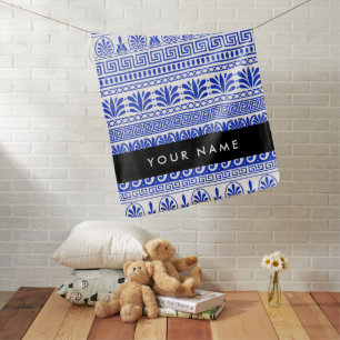 Greek Fret, Mixed Meander Key, Blue, Your Name Baby Blanket