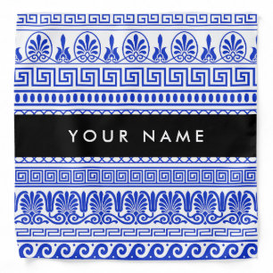 Greek Fret, Mixed Meander Key, Blue, Your Name Bandana