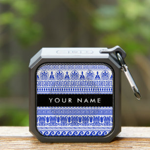 Greek Fret, Mixed Meander Key, Blue, Your Name Bluetooth Speaker