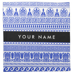 Greek Fret, Mixed Meander Key, Blue, Your Name Cloth Napkin