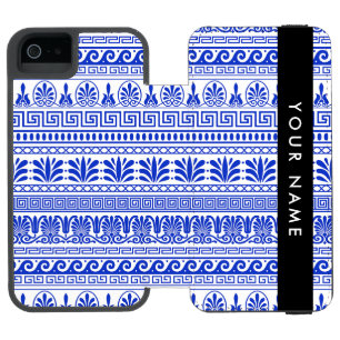 Greek Fret, Mixed Meander Key, Blue, Your Name iPhone SE/5/5s Wallet Case