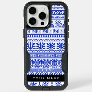 Greek Fret, Mixed Meander Key, Blue, Your Name iPhone 15 Pro Max Case
