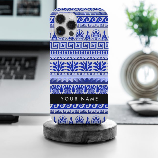 Greek Fret, Mixed Meander Key, Blue, Your Name iPhone Case (Creator Uploaded)