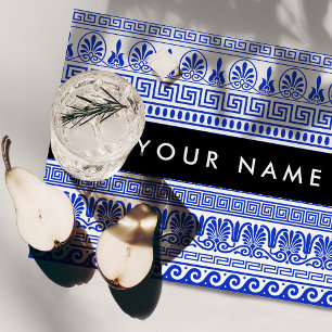 Greek Fret, Mixed Meander Key, Blue, Your Name Placemat