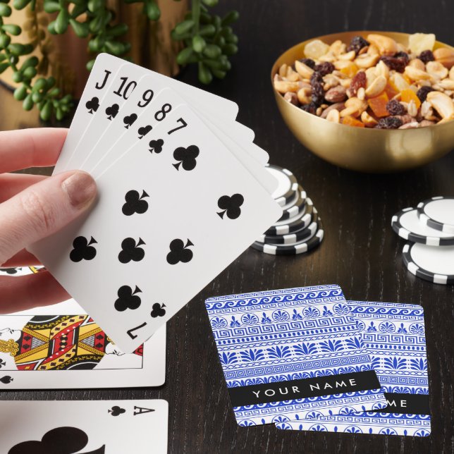Greek Fret, Mixed Meander Key, Blue, Your Name Poker Cards (In Situ)