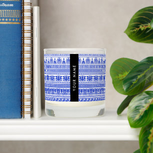 Greek Fret, Mixed Meander Key, Blue, Your Name Scented Candle