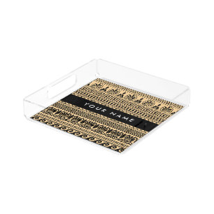 Greek Fret, Mixed Meander Key, Brown, Your Name Acrylic Tray