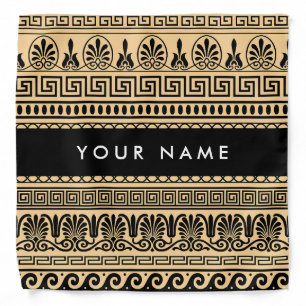 Greek Fret, Mixed Meander Key, Brown, Your Name Bandana