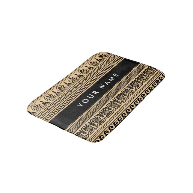 Greek Fret, Mixed Meander Key, Brown, Your Name Bath Mat (Angled)