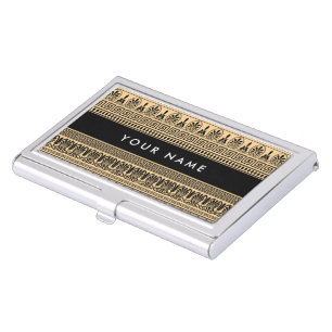 Greek Fret, Mixed Meander Key, Brown, Your Name Business Card Case