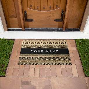 Greek Fret, Mixed Meander Key, Brown, Your Name Doormat