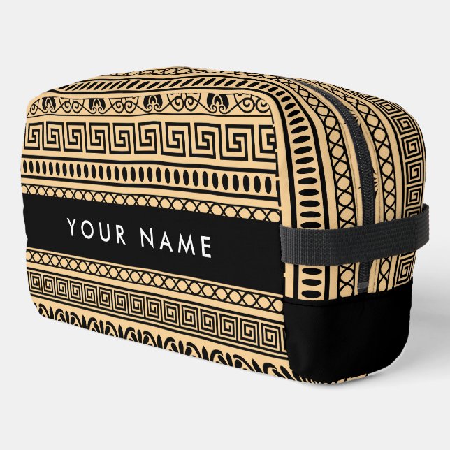 Greek Fret, Mixed Meander Key, Brown, Your Name Dopp Kit (Left Corner)