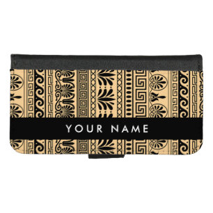 Greek Fret, Mixed Meander Key, Brown, Your Name iPhone 8/7 Wallet Case