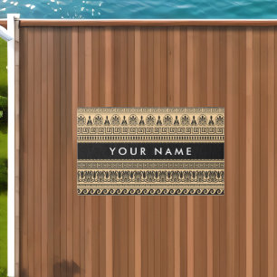 Greek Fret, Mixed Meander Key, Brown, Your Name Outdoor Rug