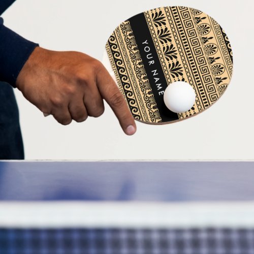 Greek Fret, Mixed Meander Key, Brown, Your Name Ping Pong Paddle