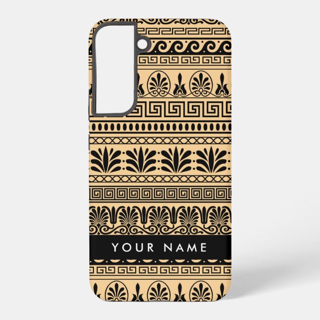 Greek Fret, Mixed Meander Key, Brown, Your Name Samsung Galaxy Case (Back)