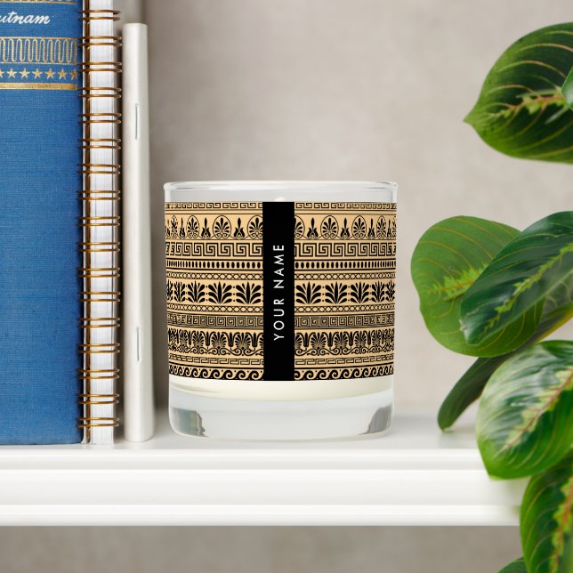 Greek Fret, Mixed Meander Key, Brown, Your Name Scented Candle (Shelf)