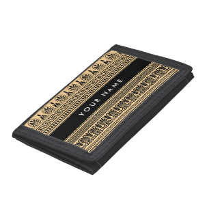 Greek Fret, Mixed Meander Key, Brown, Your Name Tri-fold Wallet